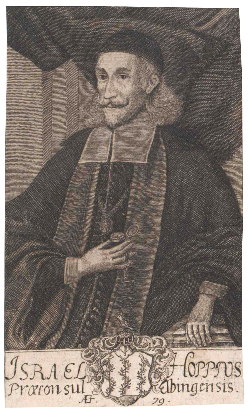 ISRAEL HOPPIUS Praconsul Elbigensis. AD 79. Партрэт Ізраэля Гопэ з компасам. Складзеныя ім планы і карты дазваляюць казаць пра яго і як пра картографа