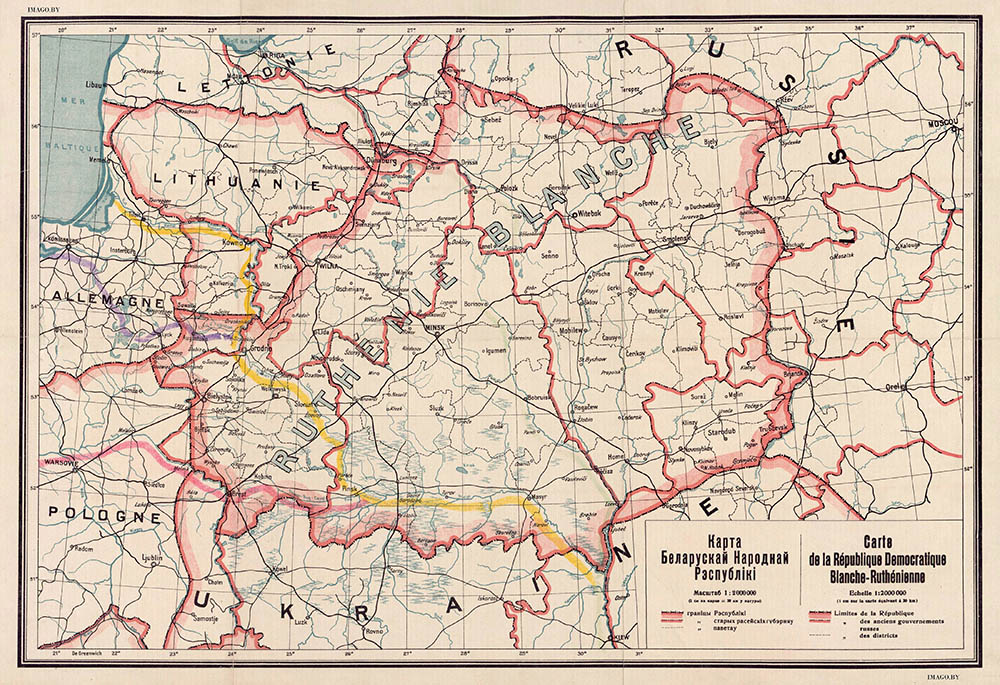 Карта Беларускай Народнай Рэспублікі / Carte de la République Democratique Blanche-Ruthénienne