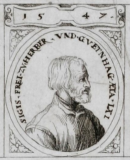 Augustin Hirschvogel (1503–1553). A lifetime engraved portrait of Sigismund Herberstein on the frontispiece
prepared for the 1547 edition of his treatise, which, however, was never published. [Image source: Reiss & Sohn.]