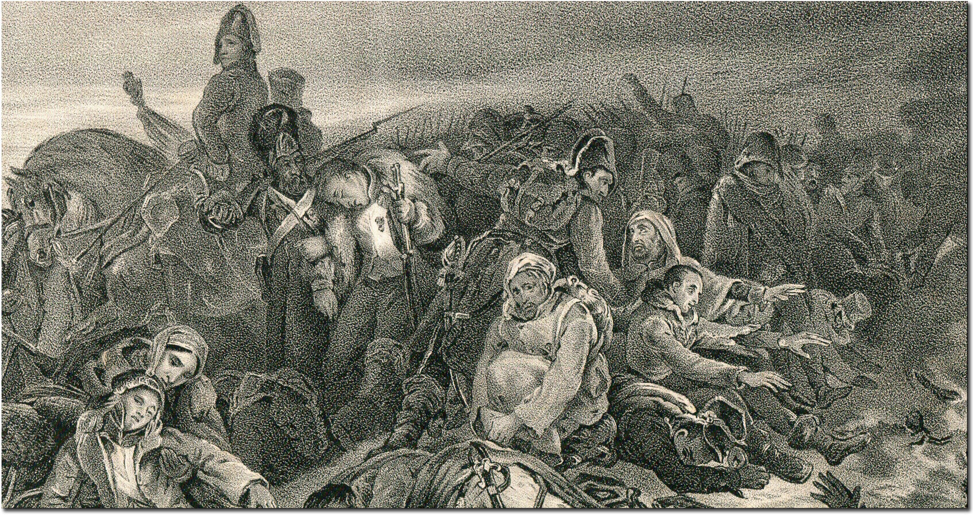 Фрагмент литографии "На Березине", 1847 год